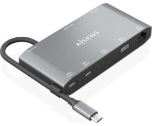 Docking USB Tipo-C Aisens ASUC-8P010-GR/ 1xHDMI 4K/ 1xVGA/ 2xUSB/ 1xRJ45/ 2xUSB Tipo-C/ 1xUSB Tipo-C PD/ Gris