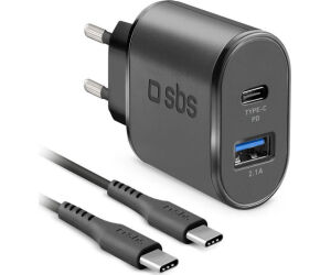 Kit cargador pared sbs 1 x usb 2.1 1 x usb tipo c 12 - 24v carga rapida + cable usb tipo c 1.5m