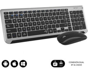 SUBBLIM Teclado con Ratón Bluetooth + 2.4G Combo Dual Prestige Extendido Gris/Negro