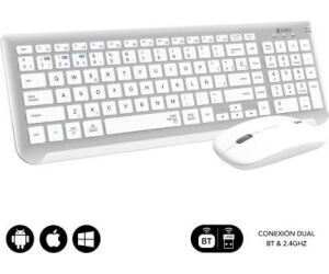 SUBBLIM Teclado con Ratón Bluetooth + 2.4G Combo Dual Prestige Extendido Plata/Blanco