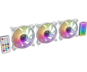 Pack 3 Ventiladores Mars Gaming MF-3DKITW/ 12cm + HUB + Mando a Distancia/ ARGB/ Blanco