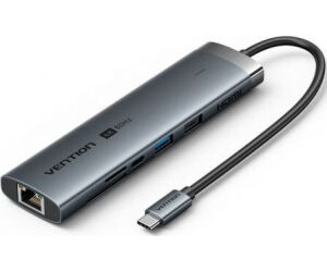 Docking USB Tipo-C Vention TGUHB/ RJ45/ 2xUSB/ 1xUSB Tipo-C/ 1xHDMI/ 1xUSB Tipo-C PD/ 1xLector de Tarjetas/ Gris