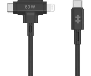 Hyper Silicone Usb-c To Usb-c And Lightning Hybrid 60w Cable - Black
