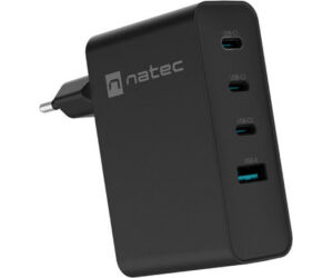 Cargador Natec Ribera Gan 100w 3xusb-c + 1xusb-a Pd3.0 Qc3.0 Negro