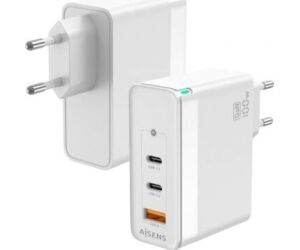 Cargador de Pared GaN Aisens ASCH-100W3P008-W/ 2xUSB Tipo-C/ 1x USB/ 100W