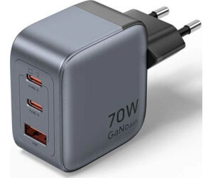 Cargador de Pared GaN Vention FEXH0-EU/ 2xUSB Tipo-C/ 1xUSB/ 70W