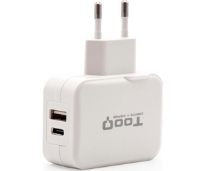 Cargador de Pared TooQ TQWC-2SC02WT/ 1xUSB Tipo-C/ 1x USB/ 27W