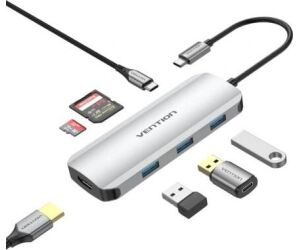 DOCKING STATION 7 PUERTOS PRO USB-C 1xHDMI/3xUSB/1xUSB-C/1xLECTOR GRIS VENTION