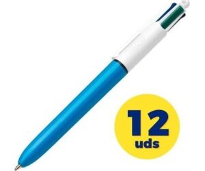 Caja de Bolígrafos de Tinta de Aceite Retráctil Bic Medium Original 889969/ 12 unidades/ 4 Colores de Tinta/ Cuerpo Color Azul