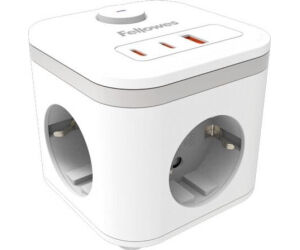 Regleta con Interruptor Fellowes/ 3 Tomas de corriente/ 1 USB - 2 USB Tipo-C/ Cable 2m/ Blanca
