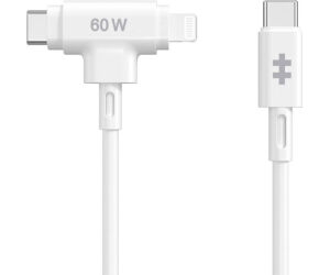 Hyper Silicone Usb-c To Usb-c And Lightning Hybrid 60w Cable - White
