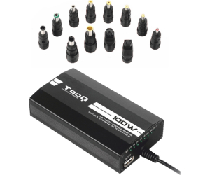 Cargador de Portátil TooQ TQLC-100BS01M/ 100W/ Manual/ 12 Conectores/ Voltaje 12-24V/ 1 USB