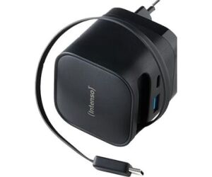 Intenso Cargador GaN W65ACIC retráctil Negro