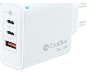 Cargador usb de pared coolbox 65w 2 x usb tipo c - usb tipo a