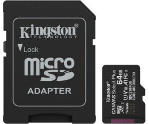 Tarjeta memoria micro sdxc 64gb kingston canvas select plus +  adaptador sd
