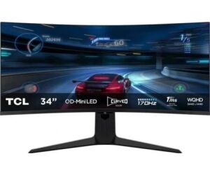Monitor Gaming Curvo TCL 34R83Q 34"/ WQHD/ 1ms/ 170Hz/ VA/ Regulable en altura/ Blanco y Negro