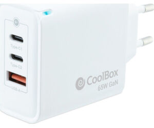 Coolbox Cargador Pared GAN 65W USB-C/USB-C/USB-A