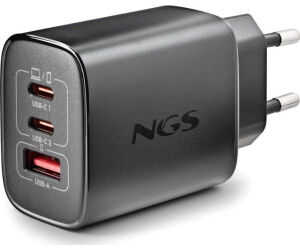 CARGADOR PARED GaN 2xUSB-C + USB-A 65W NEGRO NGS