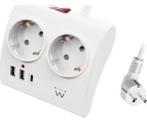 EWENT EW3870 Regleta 2 Shucko 2 Usb-A 1 Usb-C Bl.