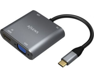 Conversor Aisens A109-0626/ HDMI Hembra - VGA Hembra - USB Tipo-C Macho - USB Hembra - USB Tipo-C Hembra/ 15cm/ Gris