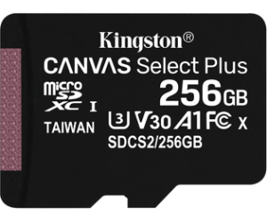 Tarjeta de Memoria Kingston CANVAS Select Plus 256GB microSD XC/ Clase 10/ 100MBs