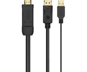 Cable Conversor Aisens A122-0641/ HDMI Macho - DisplayPort Macho + USB Macho/ Hasta 10W/ 2250Mbps/ 10cm + 1.8m/ Negro