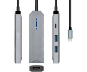 Docking USB Tipo-C Aisens ASUC-4P002-GR/ 1xHDMI 4K/ 2xUSB/ 1xUSB Tipo-C PD/ Gris