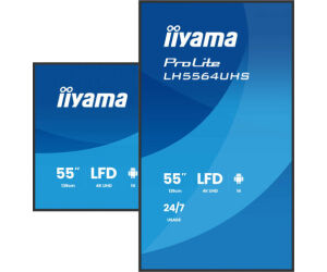 IIYAMA MONITOR 55" 3840x2160, UHD VA DLED  500cd/m, HORIZ Y VERT, MM 2x 10W, 2x HDMIx 1x USB-C, USB 2.0 x2, WiFi, LAN, Media Play USB Port, Control LAN / RS232C, Android 14 OS, 24/7 Operation, VESA Mount 400x400 - wallmount included (LH5564UHS-B1AG)