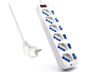 Ewent Regleta 6 Tomas Schuko Con Interruptor Individual. Cable 5m. Blanco (ew3932-5m)