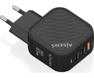 Cargador de Pared GaN Aisens ASCH-65W3P027-BK/ 2xUSB Tipo-C/ 1xUSB/ 65W