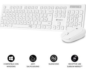 SUBBLIM Teclado Ergonómico y ratón Combo Business Slim Silencioso Inalámbrico 2.4G Blanco