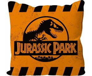Cojin cuadrado caution logo naranja jurassic park envasado vacio