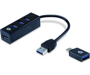 Hub usb 3.0 conceptronic hubbies04b 4 puertos con adaptador otg usb tipo c