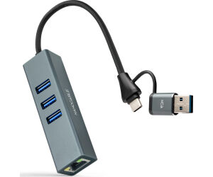 Hub USB + USB Tipo-C 3.0 Nanocable 10.03.0412/ 3xUSB/ 1xRJ45/ Gris
