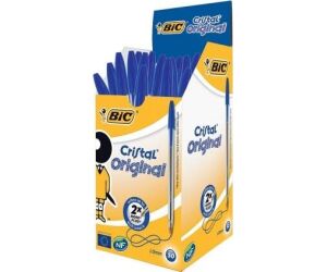 Caja de Bolígrafos de Tinta de Aceite Bic Cristal Original 8373609/ 50 unidades/ Azules