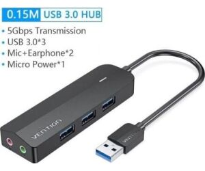 HUB 4 PUERTOS USB 3.0 3xUSB 1xMICRO USB PD GRIS VENTION