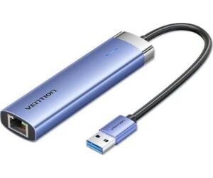 Hub USB 3.0 Vention TGFSB/ 3xUSB/ 1xRJ45/ 1xUSB Tipo-C PD/ Azul