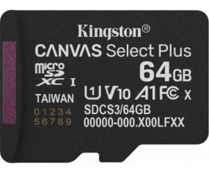 Tarjeta de Memoria Kingston CANVAS Select Plus 64GB microSD XC/ Clase 10/ 100MBs