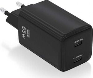 Cargador de Pared GaN Aisens ASCH-65W2P040-BK/ 2xUSB Tipo-C/ 65W