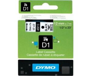 Cinta Rotuladora Adhesiva de Poliéster Dymo D1 45021/ para Label Manager/ 12mm x 7m/ Blanca-Negra