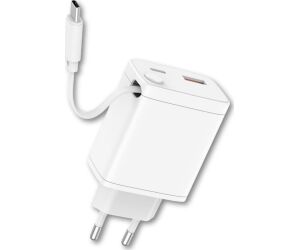 Cargador qcharx juno 3a 20w 2 puertos usb + tipo c + cable tipo c blanco incorporado