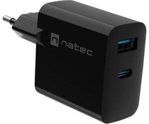 Cargador Natec Ribera Gan 45w Pd3.0 Qc3.0 1xusb-a + 1xusb-c Negro