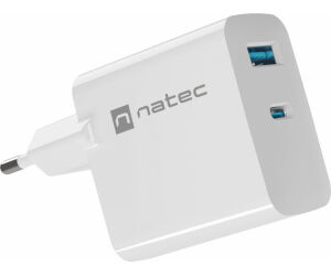 Cargador Natec Ribera Gan 45w Pd3.0 Qc3.0 1xusb-a + 1xusb-c Blanco