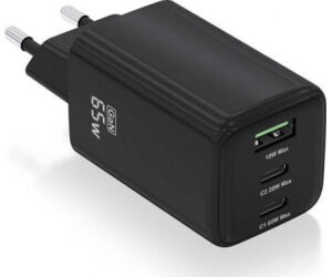 Cargador de Pared GaN Aisens ASCH-65W3P042-BK/ 2xUSB Tipo-C/ 1xUSB/ 65W