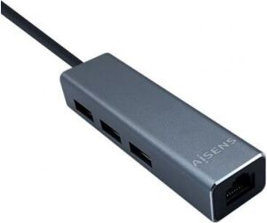 Aisens Conversor USB 3.0 Ethernet + 3 usb3.0 gris
