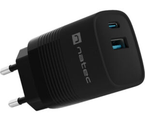 Cargador Natec Ribera Gan 30w Pd3.0 Qc3.0 1xusb-a + 1xusb-c Negro