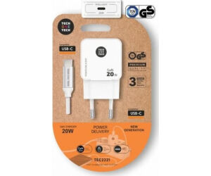 Cargador de Pared Tech One Tech TEC2221/ 1xUSB Tipo-C + Cable USB Tipo-C/ 20W/ Blanco