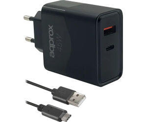 CARGADOR USB DE VIAJE/PARED 1xUSB/USB-C + CABLE USB-A A USB-C 45W NEGRO APPROX
