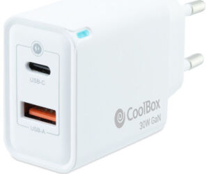 Coolbox Cargador Gan 30W USB-C/USB-A PARED