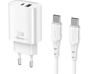 Cargador qcharx eros 3a 33w 1 x usb tipo a - 1 x usb tipo c blanco + cable usb tipo c